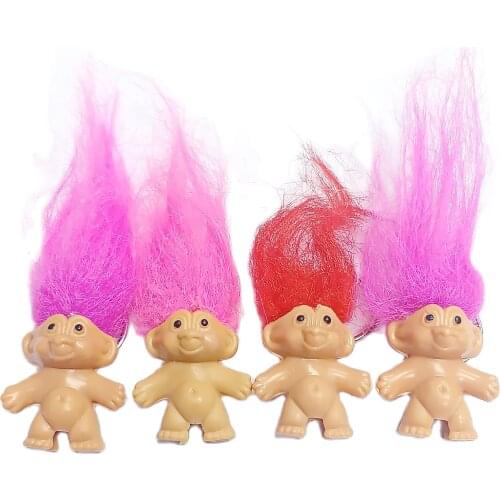 4 pc Key Ring with Lucky Troll Toys 4cm Pencil Top Cake Decoration Topper Birthday Party Favours Gift Pinata Bag Filler Novelty