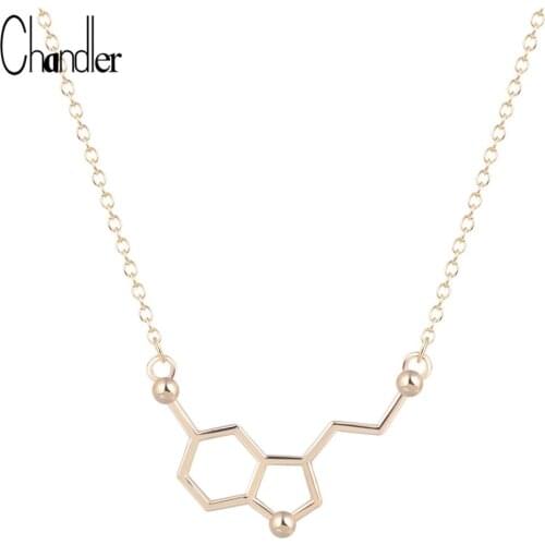 Chandler Plated Serotonin Molecule Chemistry Necklace & Pendant For Women Statement Infinity Maxi Fahsion Chain Jewelry