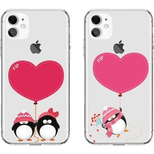 Red heart Cute Lovely Penguin Phone Cases For iPhone 12 X XS Max XR Case For iphone 11 SE 2020 7 8 Plus 11 12Pro 12MINI
