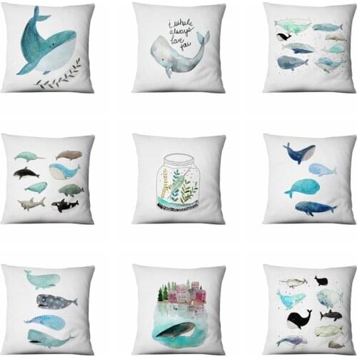 Home Pillow Decoration Nordic Marine Whale Cushion Decorative Pillow Cartoon Printed Pillowcase Home Decor Sofa Throw Pillows