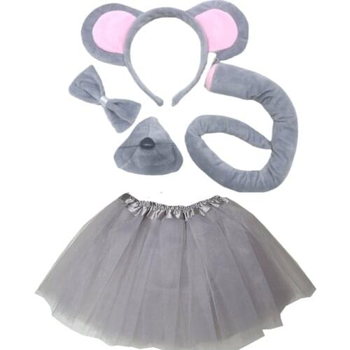 Kids Women Teens Mouse Costume Set Tutu Skirt Set Mouse Ears Nose Bow Tie Tail Tutu Skirt Fancy Costume Accessories Halloween
