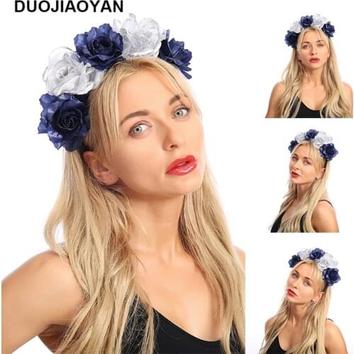 DUOJIAOYAN Autumn new accessories fashion ladies handmade big rose headband mesh flowers custom cheap hairband women