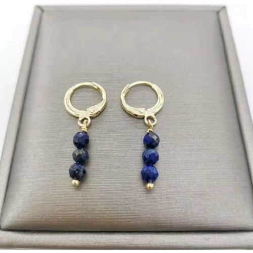 Faceted Lapis Lazuli Bar Earrings Gemstones Simple Pendants Charms 14K Gold Filled Women Vintage Jewelry Elegant Boho Earrings