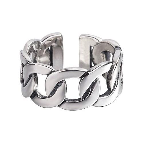 And Korean S925 Sterling Silver Ring female fashion personality simple Retro Old thick chain student opening food ring