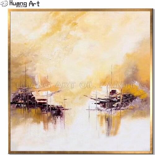 New Sunrise Lakeside Landscape Oil Painting on Canvas for Living Room Wall Decor 100% Hand Painted Modern Knife Painting