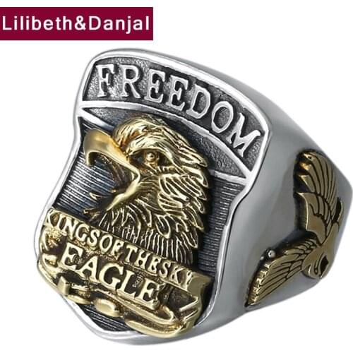 Freedom Eagle Letter Adjustable Ring Pure 925 Sterling Silver Punk Vintage Men Brand Fashion Jewelry 2021 Designer Luxury R15