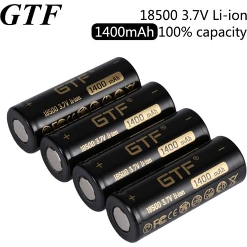 GTF 18500 1400mAh 100% capacity 3.7V Li-Ion Rechargeable Battery for Flashlight toy electronic product 3.7V flat head batteries