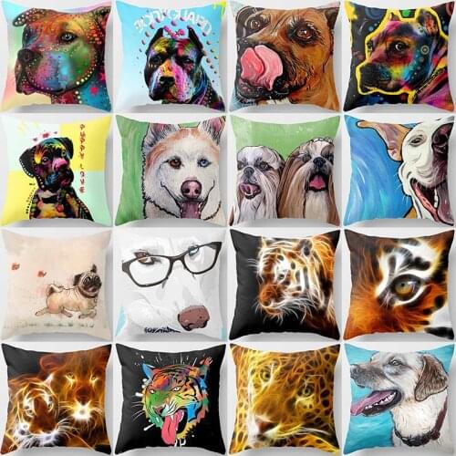 Watercolor painting cute dogs kinds of animals pattern pillow cases short plush high quality square thick pillow case covers
