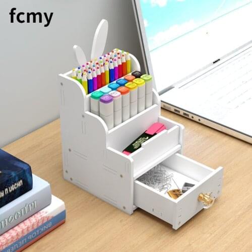 Multi-function 4Grid Desktop Pen Holder Office School Stationery Storage Case Wood Box Desk Pen Pencil Organizer Phone Holder WF