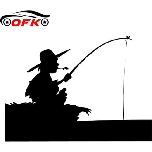 Cartoon Fisherman Decals High Quality Creative Car Decoration Personality Pvc Waterproof Decals Black/white, 18cm *13cm