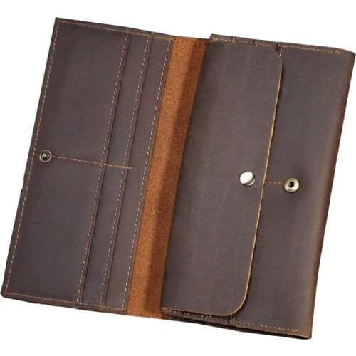 Genuine Leather men wallets coin pocket top Crazy horse skin male Long clutch wallets hasp 2018 Fashion homme Purse Carteira