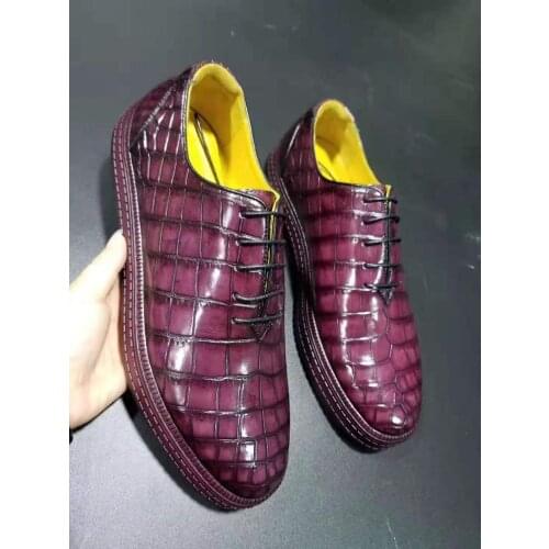 Luxury quality Newly Genuine real genuine crocodile belly skin shinny burgandy color men business dress shoe with cow lining