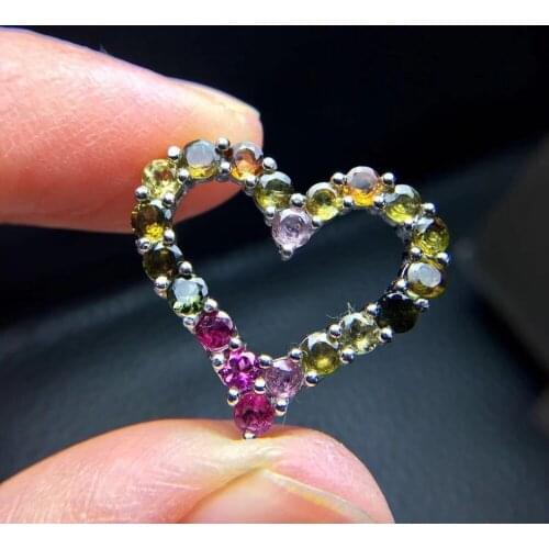 Natural Multicolor tourmaline Elegant Romantic heart Pendant necklace S925 silver Natural gemstone necklace girl gift jewelery