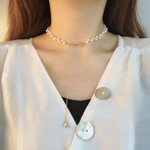 New Natural Pearl Choker Necklace Korean Pearl Wedding Pendant Necklace for Women Girls Elegance Charm Fashion Jewelry Gifts