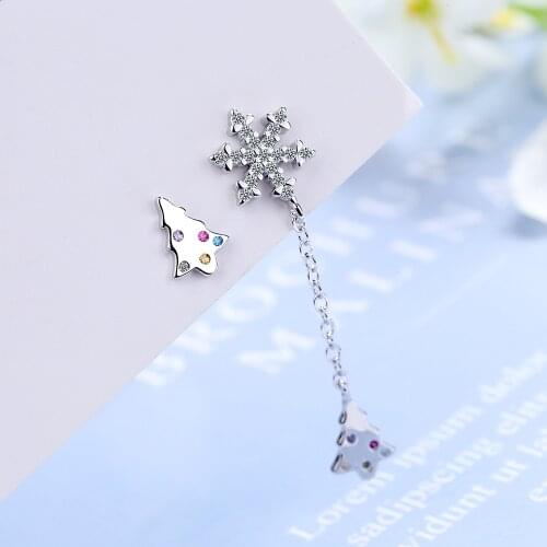 New Arrival Female Earrings 925 Sterling Silver Asymmetric Snowflake Long Christmas Tree Earrings for Women Tassel Jewelry