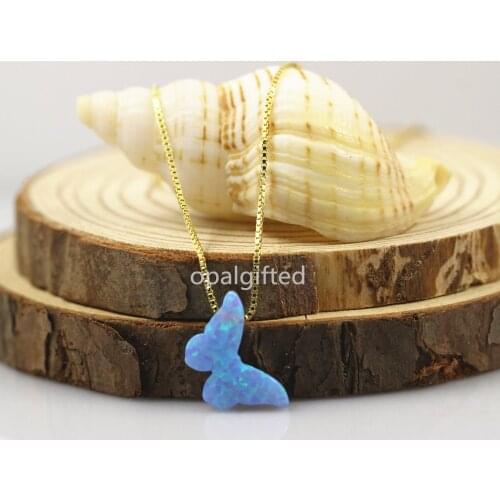 1pc/lot)Lab Created In Stock Trendy 8.6*14mm Light blue fire opal stone butterfly design pendant necklace for lady for wedding