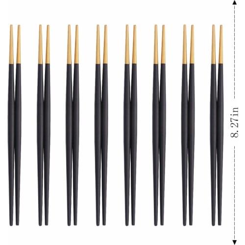 8 Pairs Glossy Black Gold Chinese Chopsticks Japanese Korean Style Sushi Sticks Tableware Noodles Food Metal Reusable Chopsticks