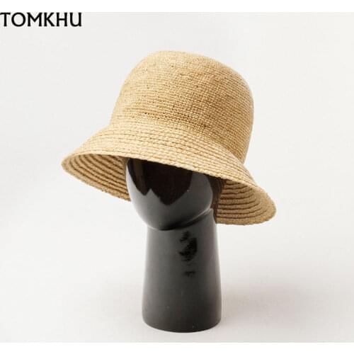 Spring Summer New Natural Raffia Handmade Fashion Fisherman Bucket Hat For Women Outdoor Sports Sun Hat Basin Hat Harajuku K Pop