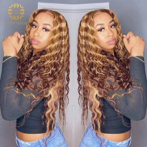 Highlight Wig Human Hair 13x6 Lace Front Wig Ombre Curly Wig Human Hair Wigs Glueless Wig For Black Women Pre Plucked 150% Remy