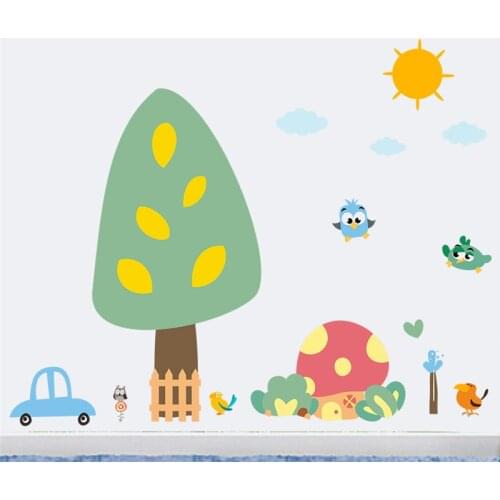 Happy Family Forest Tree Car Birds Wall Sticker Decals Home Decor Living Room Bedroom Garden Deoration Poster Mural