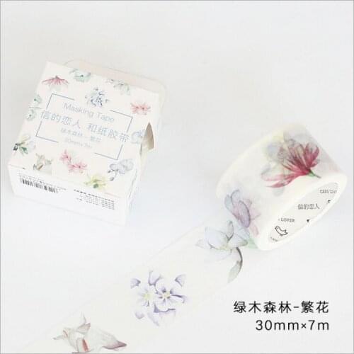 30mm Wide Flourishing Flowers Green Plants Forest Life Decoration Washi Tape DIY Planner Diary Scrapbook Sticker Masking Tape