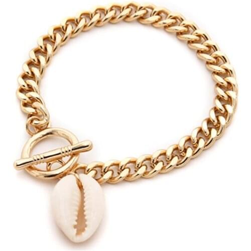 SRCOI Handmade Bohemia Style Shell Women Bracelet & Bangle Gold Color Link Chain Shell Charm Bracelets Fashion Female Party 20CM