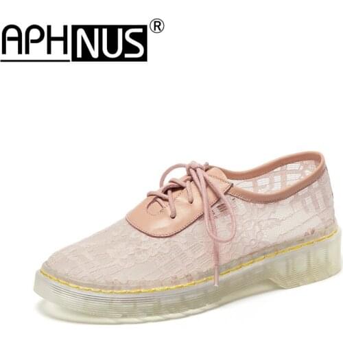 APHNUS Womens Shoes Cut Outs Colour Lace Up Platforms Trifle Low Mid Heels Pumps Woman 2021 Shoes For Women New