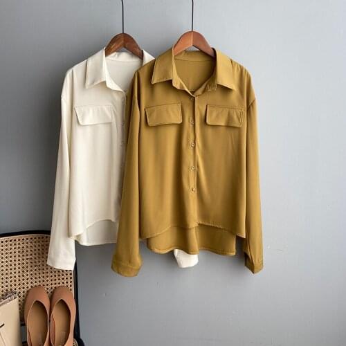 2020 Women Oversize Style Spring Turn Down Collar Fake Pocket Womens Tops And Blouses Black Shirt Blusas Roupa Feminina