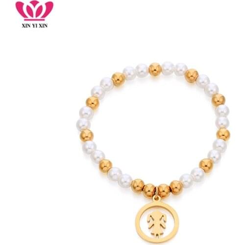 Stainless Steel Pearl Beads Bracelet for Women Bohemia Round Girl Pendant Elastic Bracelet Bangle Fashion Jewelry 2019 Prom Gift