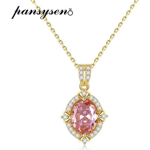 PANSYSEN 925 Sterling Silver Pendants Necklaces for Women 18K Gold Color Created Morganite Charm Necklace Wholesale Fine Jewelry