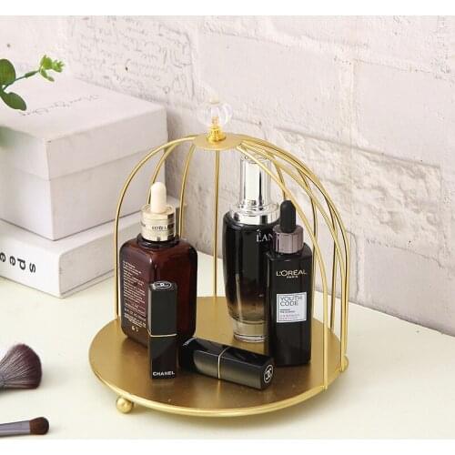 Gold Iron Art Makeup Organizer Box Double-Layer Make up Storage Box Pactical Cosmetic Organizer Desktop Perfume Display Rack MJ