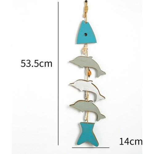 1PC Mediterranean Wooden Fish Skewer Pendant Natural Shell Conch Iron Anchor Dolphin Small Fishes Home Decor
