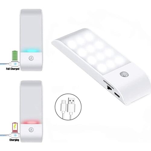 12 LED Rechargeable PIR Motion Sensor Cabinet Night LightUSB Wireless Wardrobe IR Detector Wall Lamp Kitchen Stairs BedroomLight