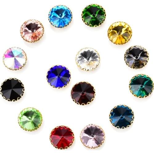 15Pcs Sew On Round Rhinestone 10Mm 12Mm Colorful Crystal Glass Diamond Diy Wedding Dress Garment Shoes Bags Crafts Decorations
