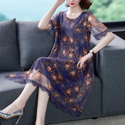 2020 Feman Summer Mesh Floral Plus Size Dresses Elegant Long Beach Vintage Vestidos Women Clothes Vestido De Mujer Dress B159