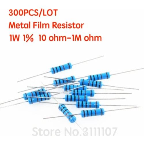 300PCS/LOT 1W 1% 10 ohm-1M ohm Metal Film Resistor Kit 1% Resistor Assorted Kit Set Resistance Pack 30 Values Each 10 pcs