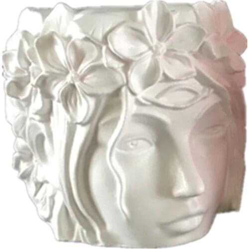 Human Face 3D Girl Head Vase Cement Mould Creative Resin Clay Craft Silicone Concrete Pot Molds