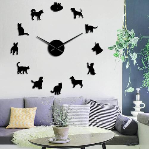 Various Cat and Dog Animal Dogs Cats Pets Companions Acrylic Simple DIY Wall Clocks Pet Shop Decor Wall Art Clock Creative Show
