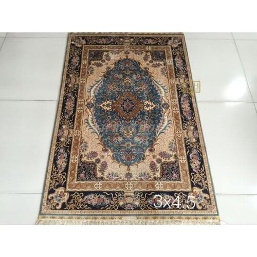 Free shipping 3'X4.5' 230 Line Handmade Silk Oriental Persian Rug hand Knotted silk carpet for home decoration