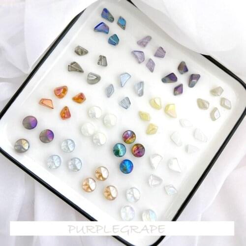 Handmade beaded AB color Symphony Straight Hole Disc Shaped Stone DIY Earring Hairpin Bracelet Shoes Bag Pendant Material 10pcs