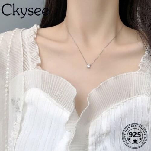 Ckysee News Real 925 Sterling Silver Single Crystal Necklace Clavicle Chain For Fashion Women Minimalist Fine Charms Jewelry