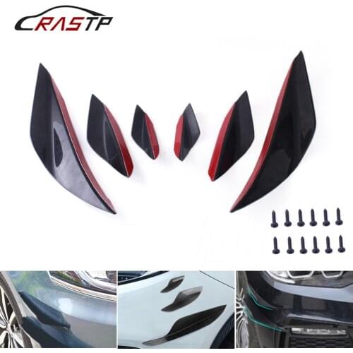 RASTP-6pcs/1set Car Front Bumper Deflector Lip Splitter Fin Air Knife Auto Car Canards Body Spoiler Kit Valence Chin RS-LKT027