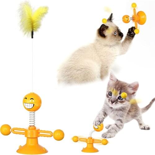 Interactive Cat Toy Windmill Portable Turntable Windmill Funny Cat Stick Suction Cup Catnip Cats Puzzle Training Toy