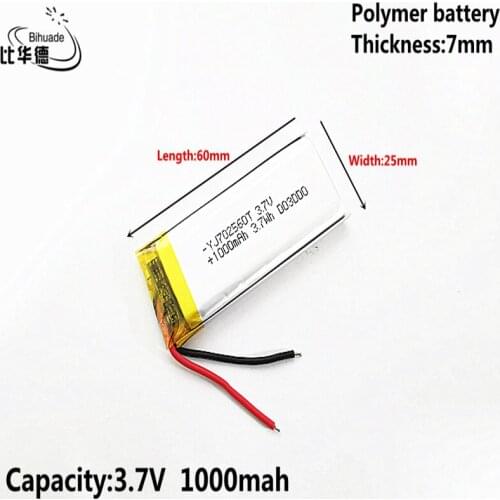 Liter energy battery Good Qulity 3.7V,1000mAH 702560 Polymer lithium ion / Li-ion battery for tablet pc BANK,GPS,mp3,mp4