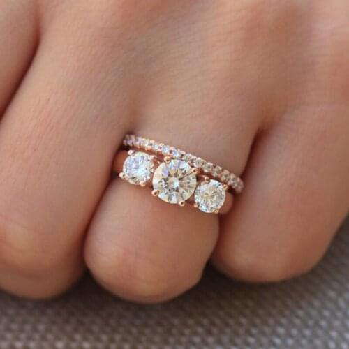 Trendy Luxury Wedding Band Ring Set for Bridal Girls Women Ladys Rose Gold White Zircon Ring Love Couple Jewelry Size5-10 anillo