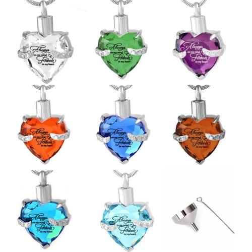 Crystal Hold Heart Fashion Cremation Jewelry for Ashes Stainless Steel Always On Mind Forever In My Heart Keepsake Urn Pendant