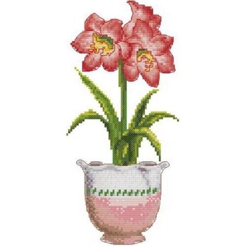 Top Quality hot selling beautiful lovely counted cross stitch kit daffodil flower narcissus, pink flowers