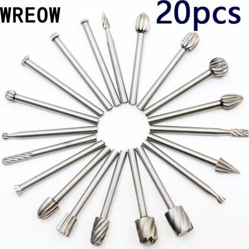 20pc HSS Routing Rotary Bits Burr Milling Cutter For Dremel Burr Set Kit for Electric Mill Carbide Rotary Engraving Machine Tool