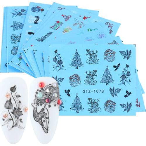 16pcs Nail Design Stickers Set Christmas Pattern Water Transfer Decals Sliders Manicure Nail Art Decorations LASTZ1066-1081
