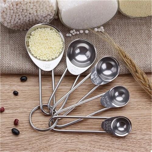 5 pcs/set Stainless Steel Collapsible Folding Measuring Spoon Set Folding Measuring Spoons Baking Cooking Tools Set
